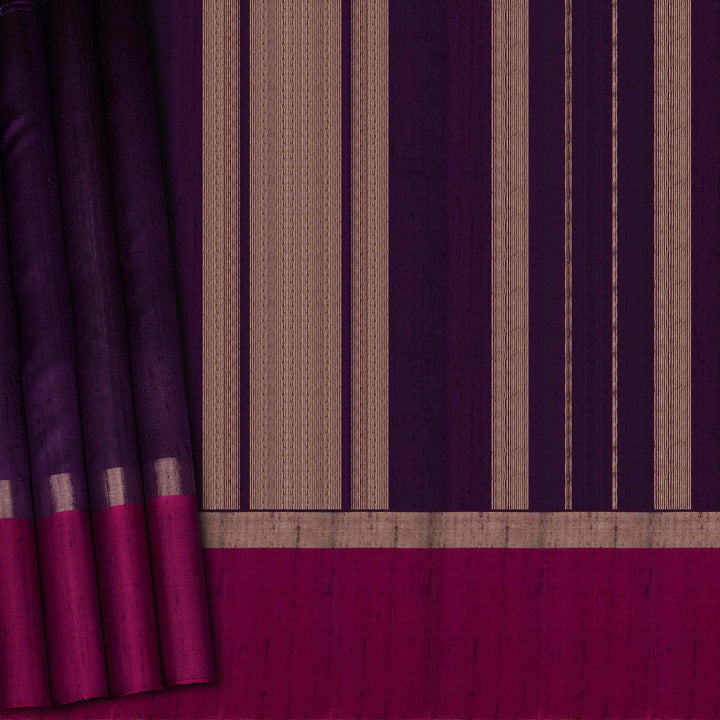 Close-up of purple and beige striped fabric with a textured pattern.