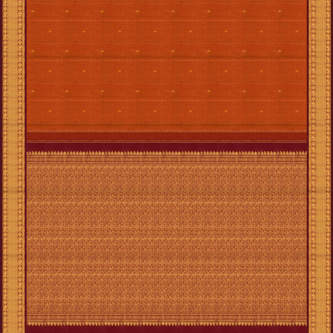 Pallu of Handwoven Rust Orange with maroon Kanjivaram silk Saree