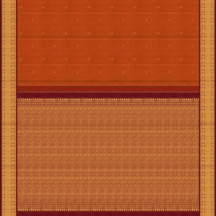 Pallu of Handwoven Rust Orange with maroon Kanjivaram silk Saree