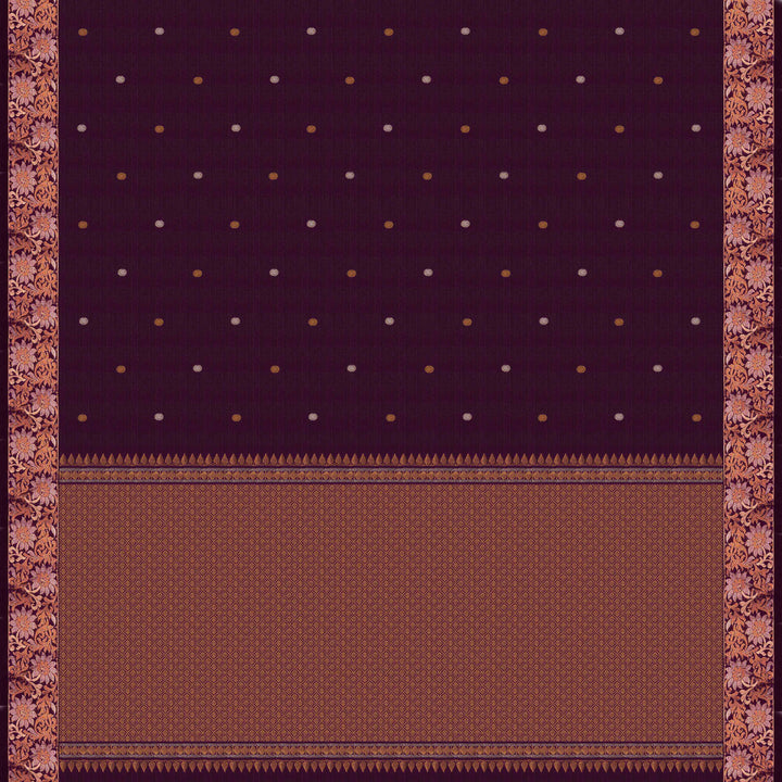 Pallu of Handwoven Purple Kanjivaram silk Saree