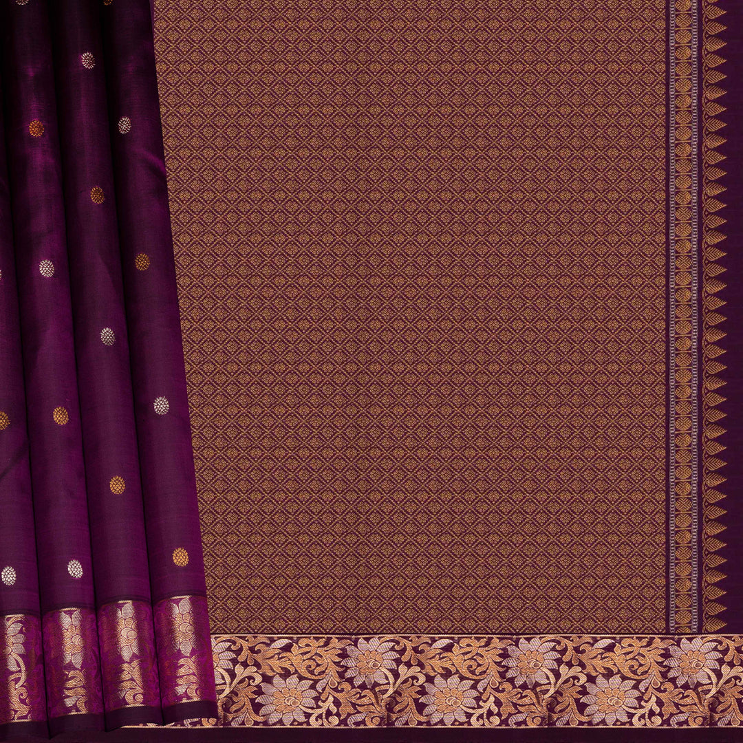 Brown fabric with purple border and floral pattern