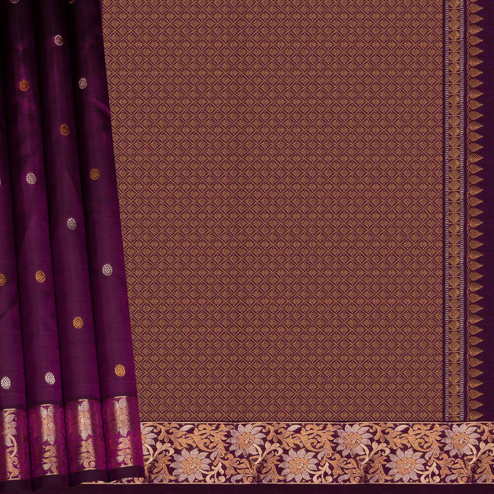 Brown fabric with purple border and floral pattern