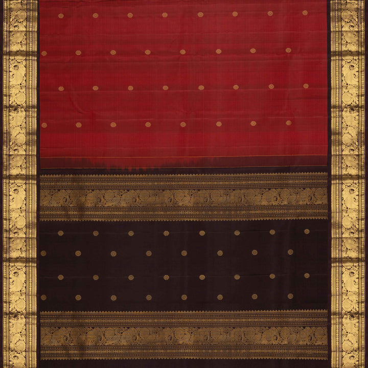 Pallu of Handwoven Maroon with Brown Kanjivaram silk Saree