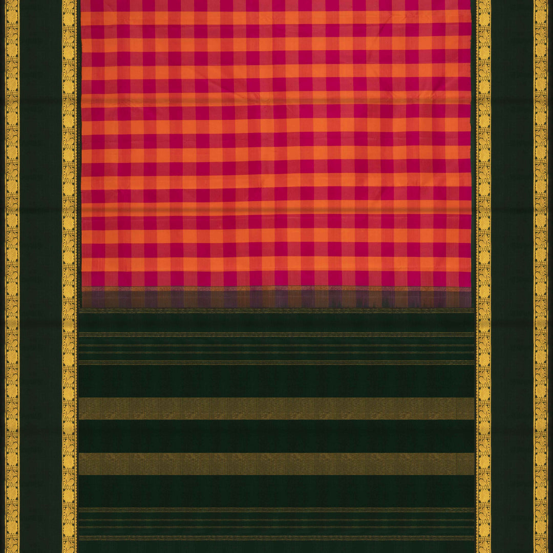 Pallu of Handwoven Multicolor with Green Kanjivaram silk Saree