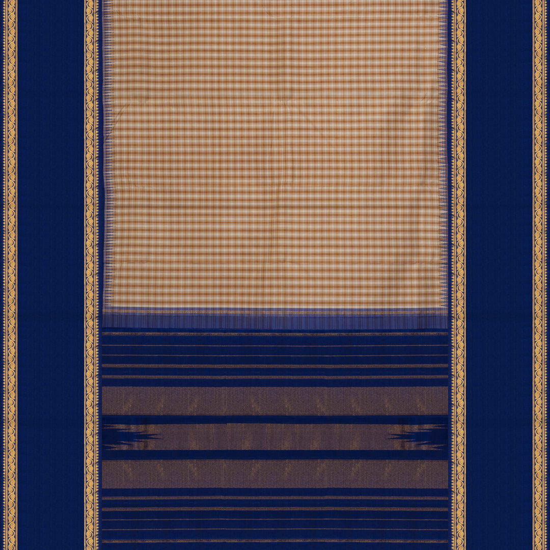 Pallu of Handwoven Beige with Blue Kanjivaram silk Saree