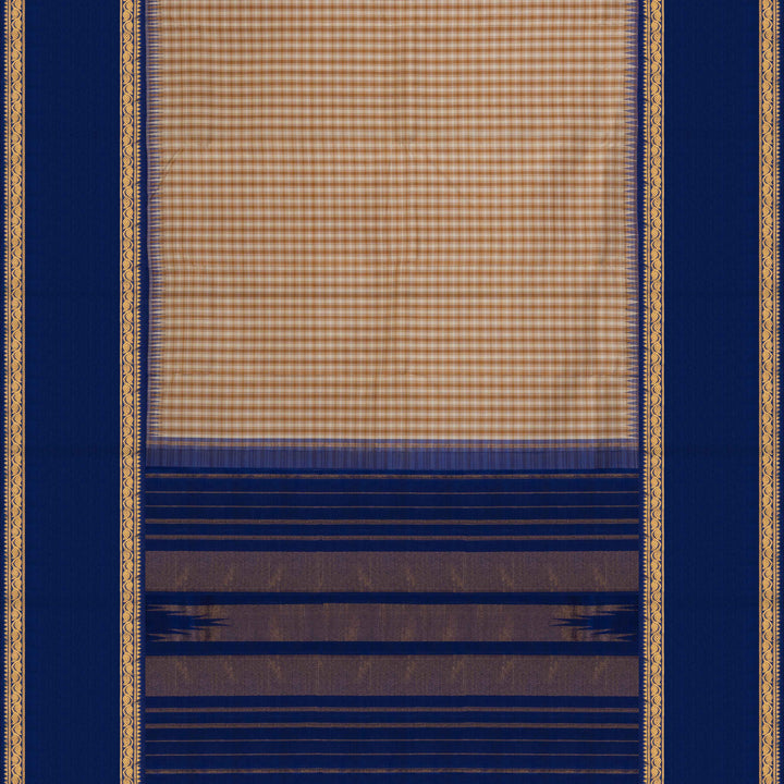 Pallu of Handwoven Beige with Blue Kanjivaram silk Saree