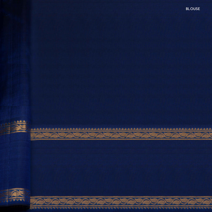 Navy blue fabric with gold border and text 'BLOUSE' on a dark background