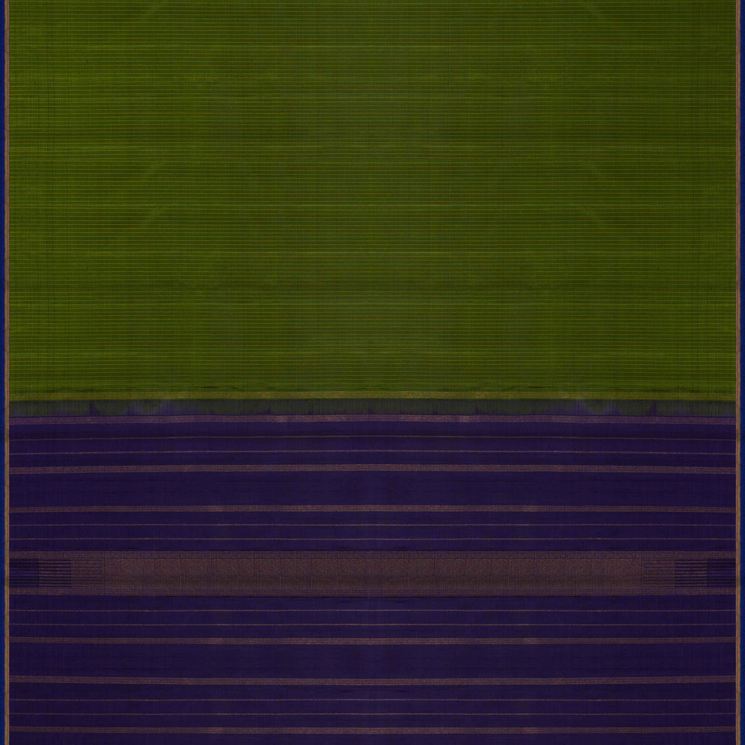 Pallu of Handwoven Green with blue Kanjivaram silk Saree