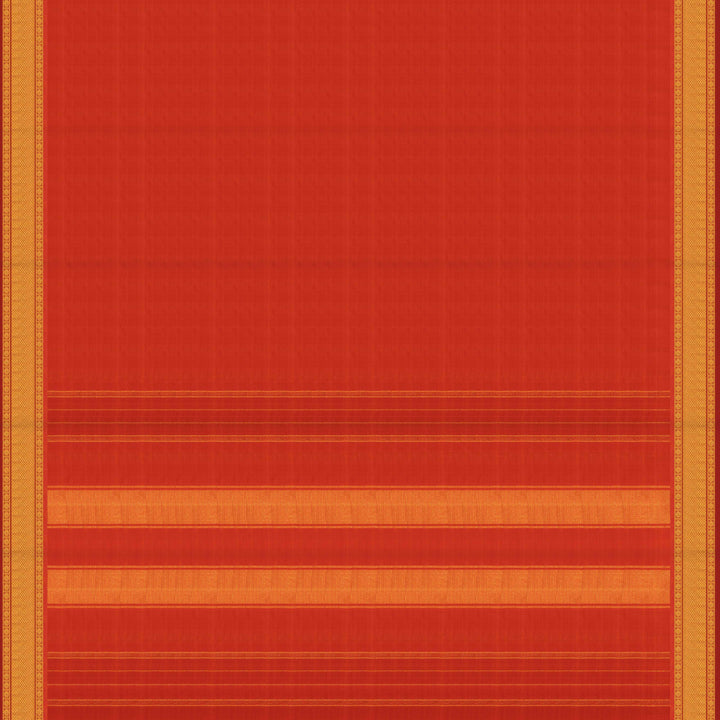 Pallu of Handwoven Orange Kanjivaram silk Saree