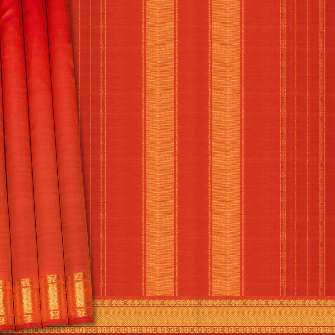 Red and orange striped fabric with a woven pattern