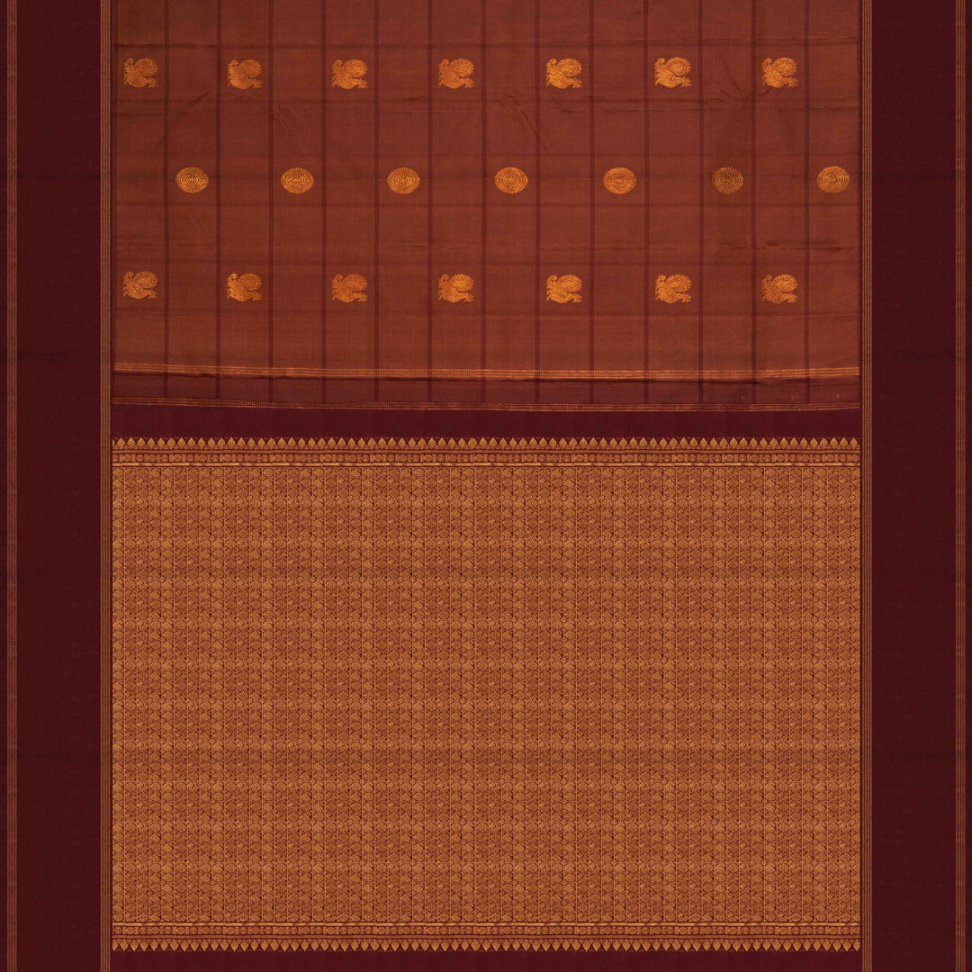 Pallu of Handwoven Brown Kanjivaram silk Saree