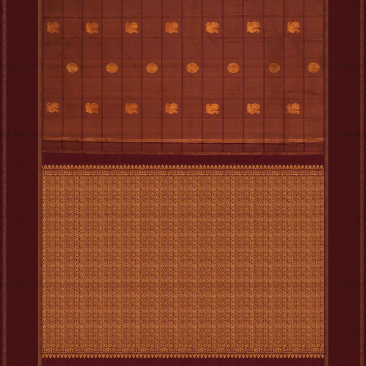 Pallu of Handwoven Brown Kanjivaram silk Saree