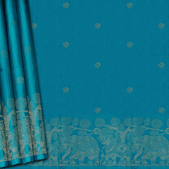 Turquoise fabric with silver elephant design