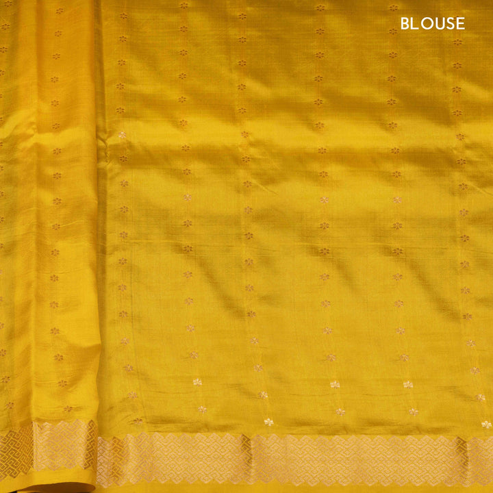 Blouse of Handwoven Yellow Mubarakpur Banarasi silk Saree