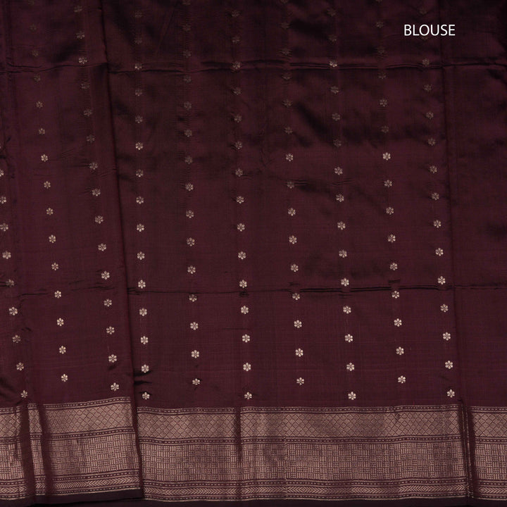 Blouse of Handwoven Wine Mubarakpur Banarasi Kattan silk Saree