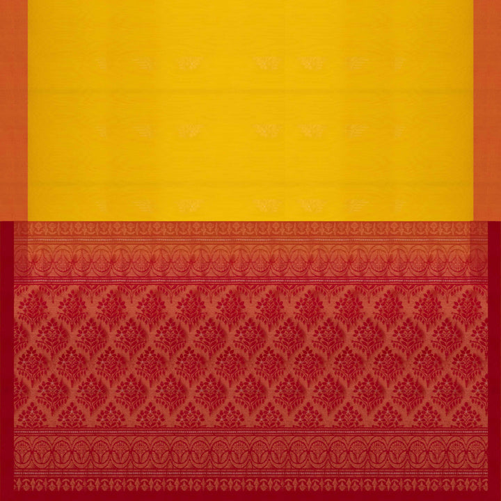 Pallu of Handwoven Yellow  with Pink Silk Cotton Saree