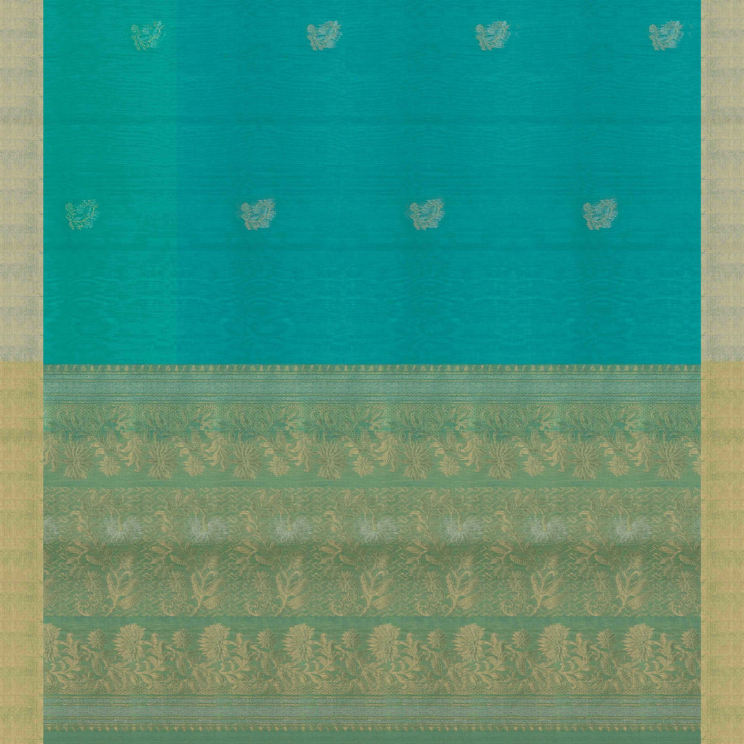 Pallu of Handwoven Blue with Aqua Silk Cotton Saree