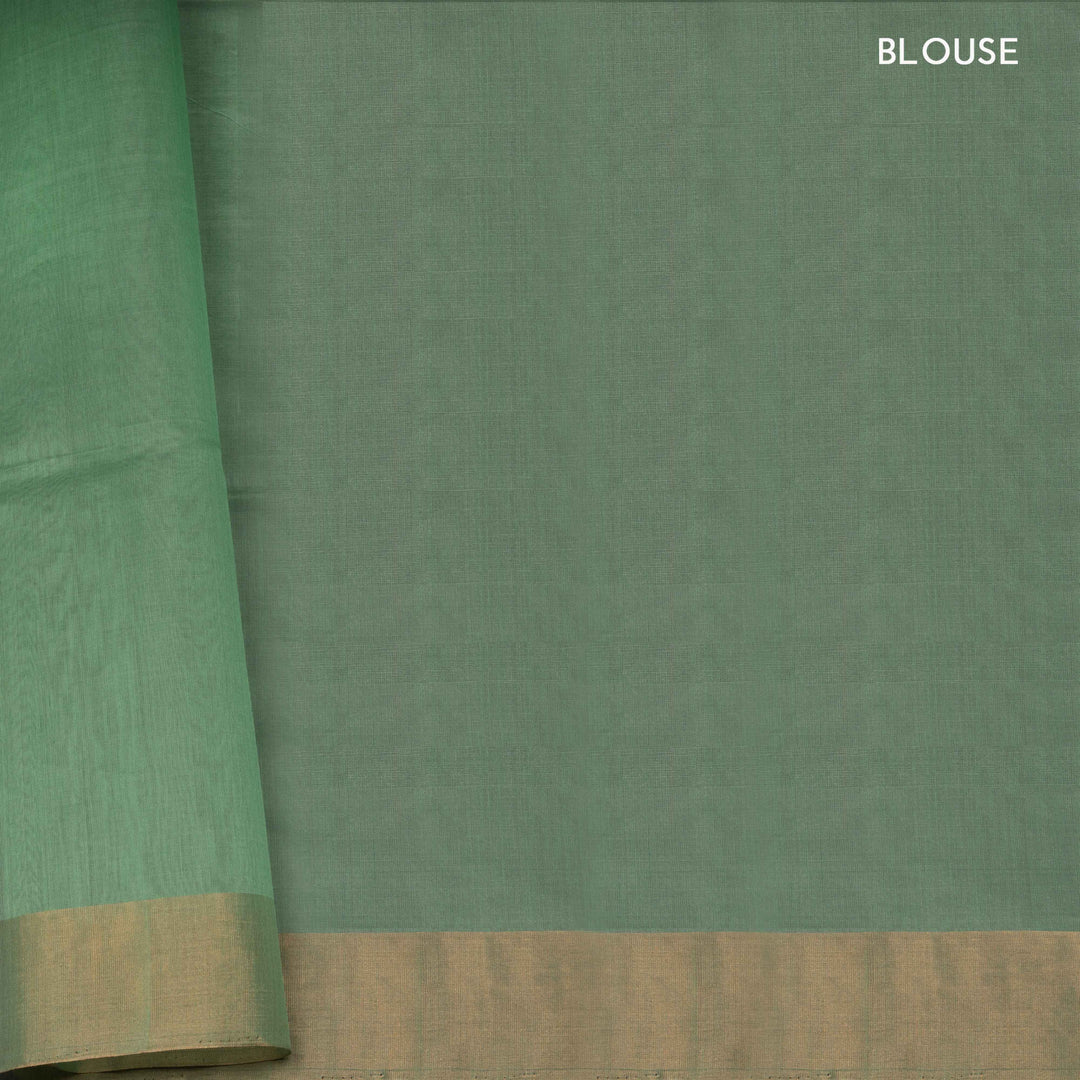 Blouse of Handwoven Blue with Aqua Silk Cotton Saree