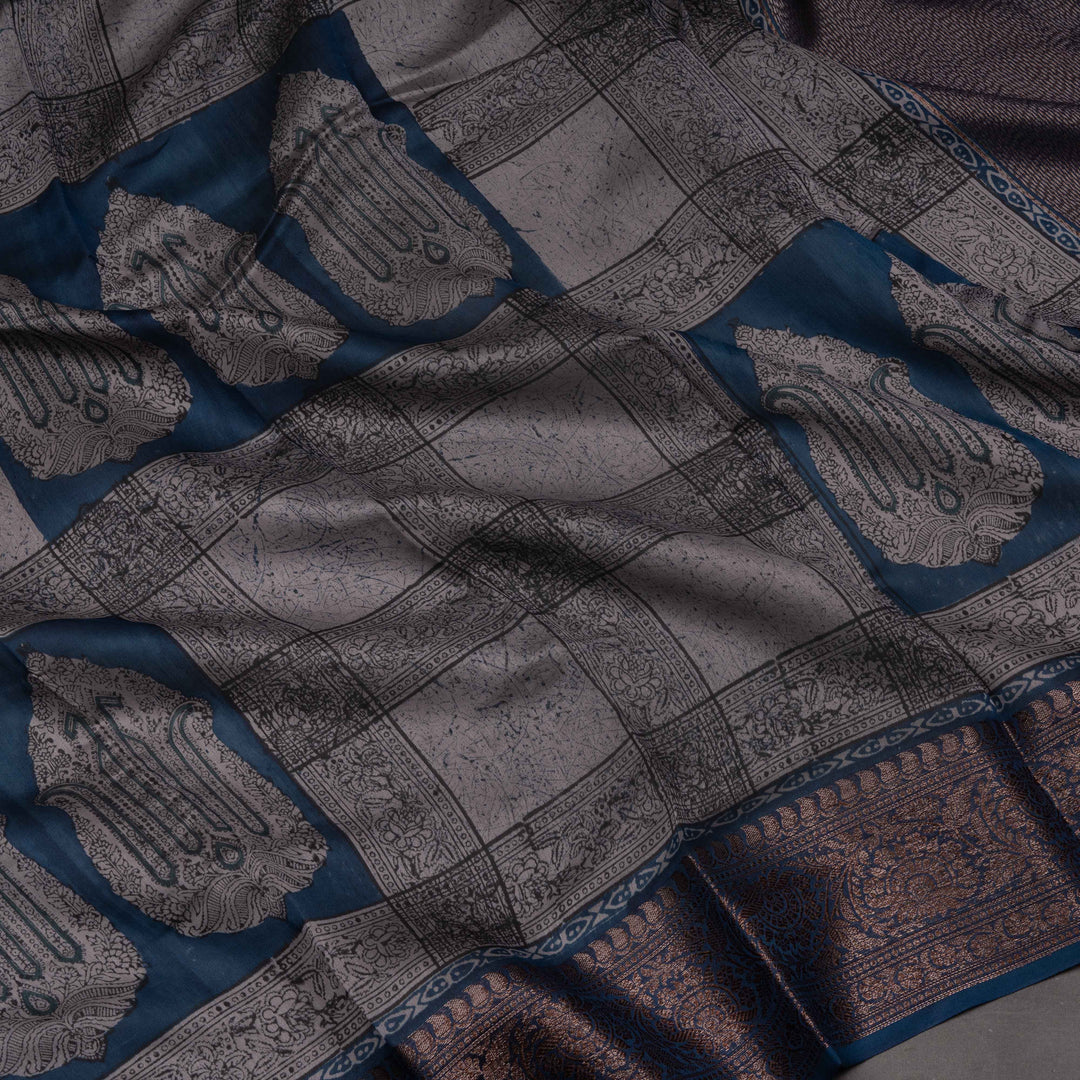 Closeup of Handwoven Blue Chandari Saree