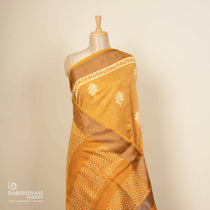 Pleats/body of Handwoven Mustard Chandari Saree