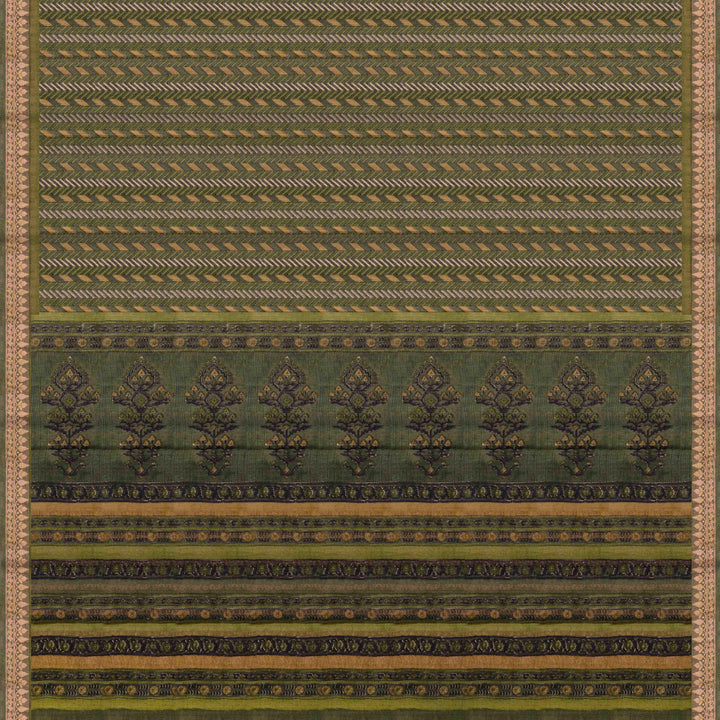 Pallu of Handwoven Olive Green Moonga Tussar Silk Saree