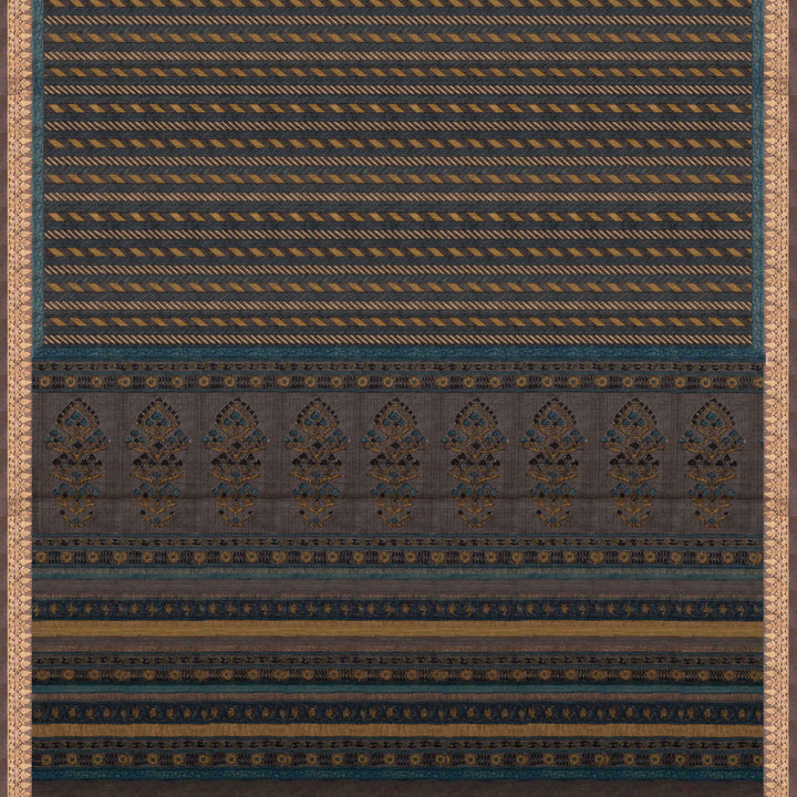 Pallu of Handwoven Grey Moonga Tussar Silk Saree