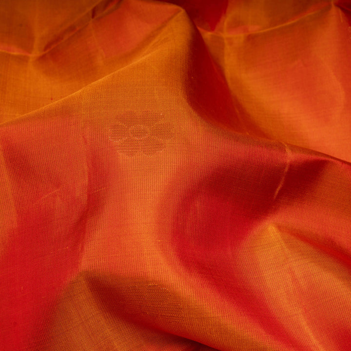 Closeup of Handwoven Orange with Pink color Soft silk Saree