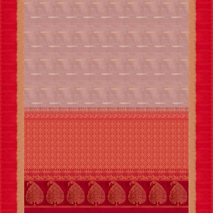 Pleats/body of Handwoven Lavender with Red color Soft silk Saree