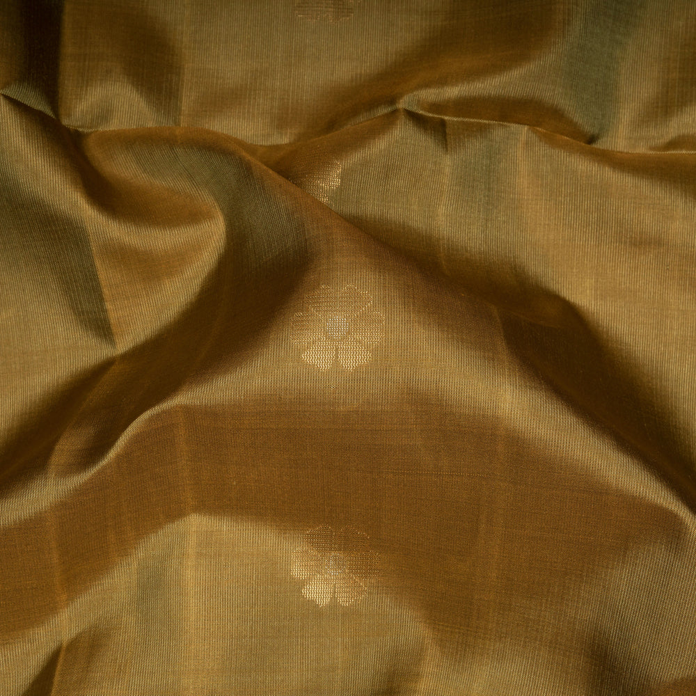 Closeup of Handwoven Moss green color Soft silk Saree