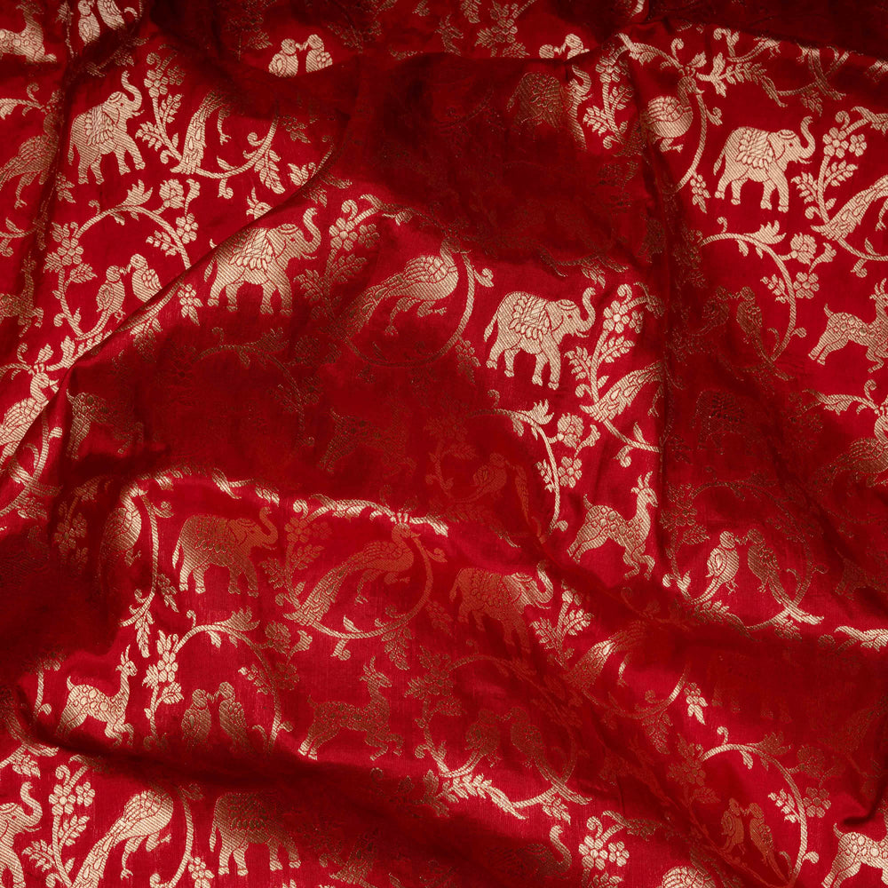 Closeup of Handwoven Red color Banarasi Katan silk Saree