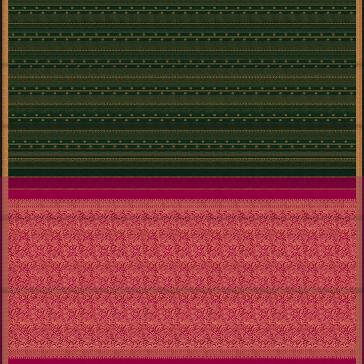 Pallu of Handwoven Bottle Green with Pink Borderless Kanjivaram silk Saree