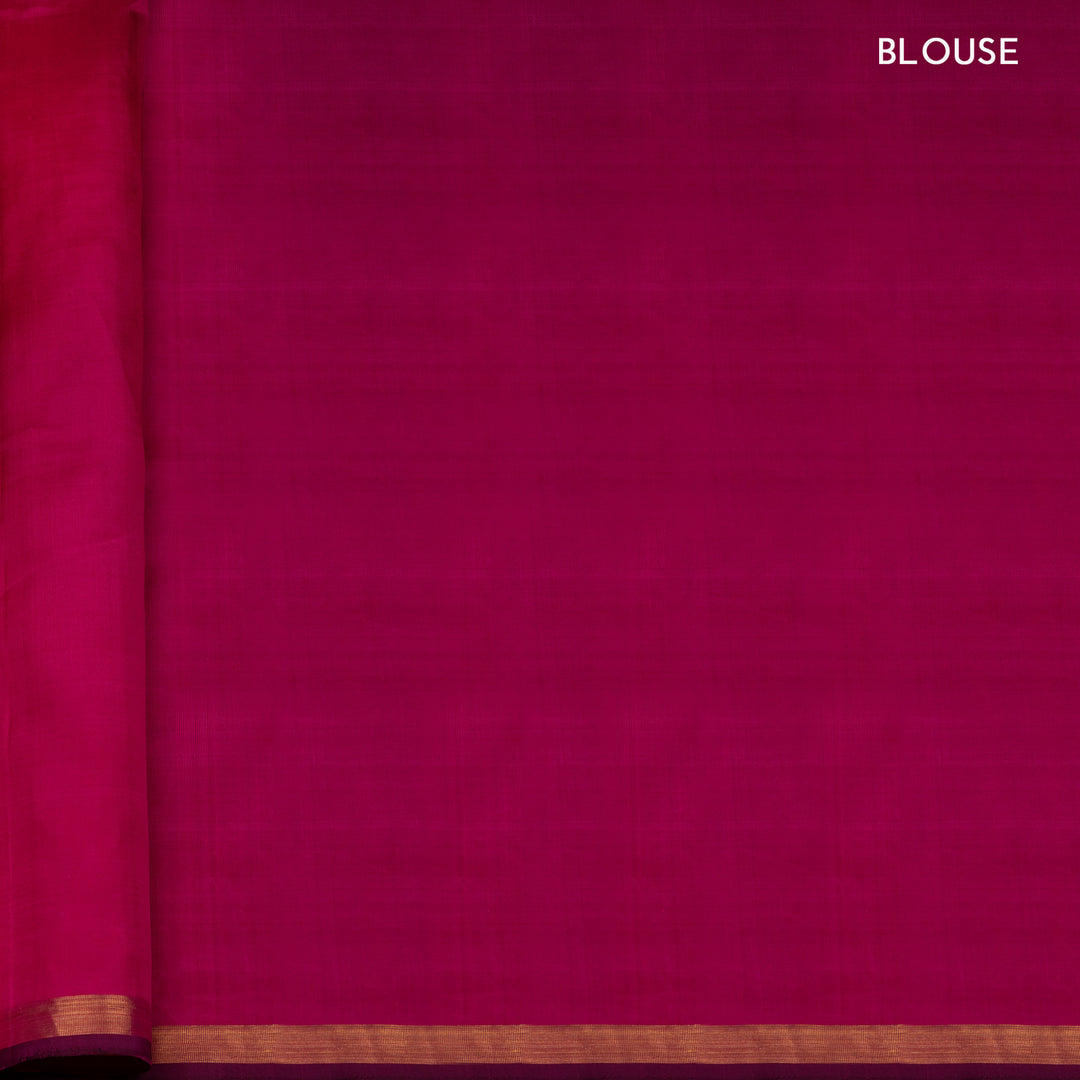 Blouse of Handwoven Bottle Green with Pink Borderless Kanjivaram silk Saree