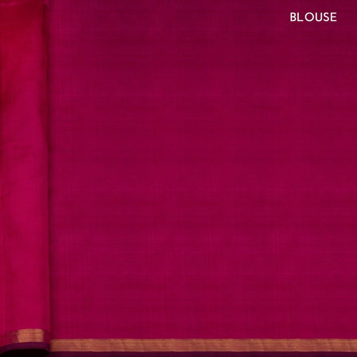 Blouse of Handwoven Bottle Green with Pink Borderless Kanjivaram silk Saree