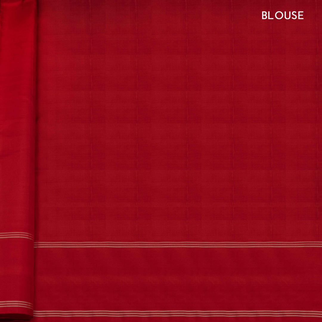 Red fabric with a checkered pattern and white stripes, labeled 'BLOUSE'.