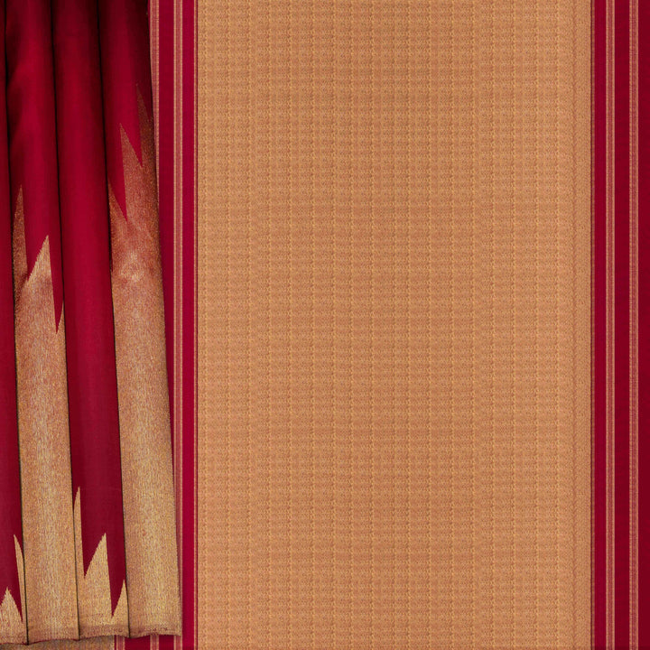 Body design of Handwoven Temple Kanjivaram silk Saree in Red color