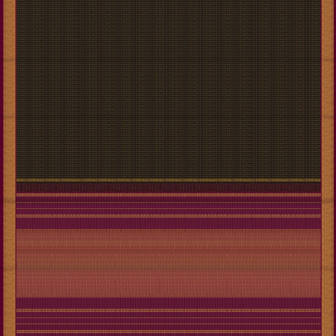Pallu of Handwoven Checks & Stripes Kanjivaram silk saree in black and magenta color