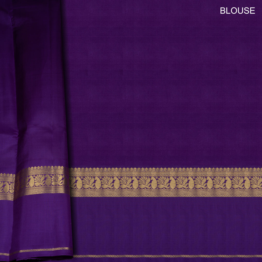 Blouse of Handwoven Checked Korvai Kanjivaram silk saree in Teal Green and Purple color