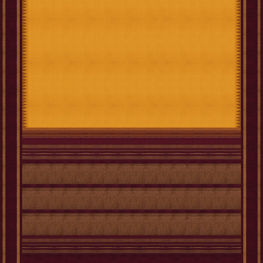 Pallu of Handwoven Korvai Kanjivaram silk saree in Mustard and Maroon color- 3310T015761DSC