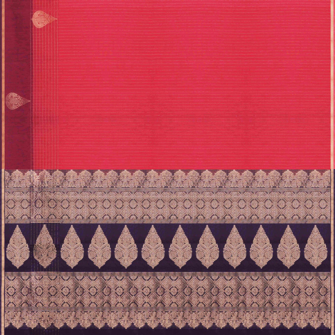 Handwoven Silk Cotton saree in Red and Purple color- 3314T015899DSC