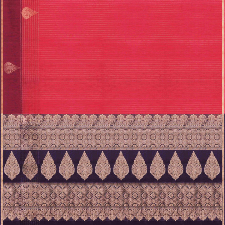 Handwoven Silk Cotton saree in Red and Purple color- 3314T015899DSC