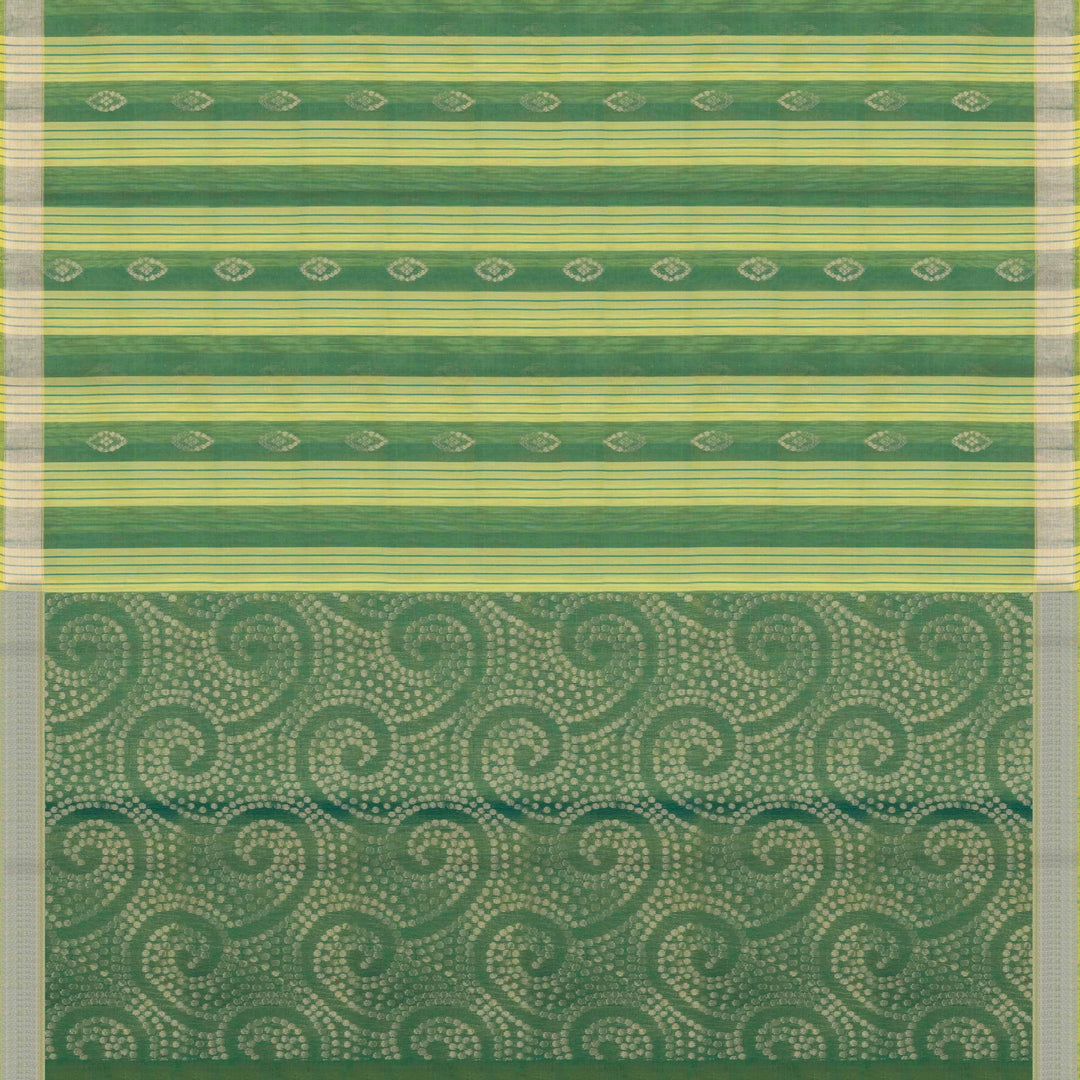 Light & Dark Green Silk Cotton Saree with Gold Zari Stripes and Diamond Butta- 3316T015901DSC