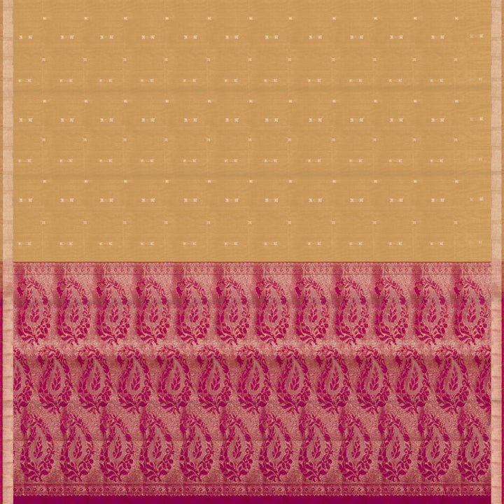 Sandal Silk Cotton Saree with Magenta Pallu and Gold Zari Border 3319T015897DSC