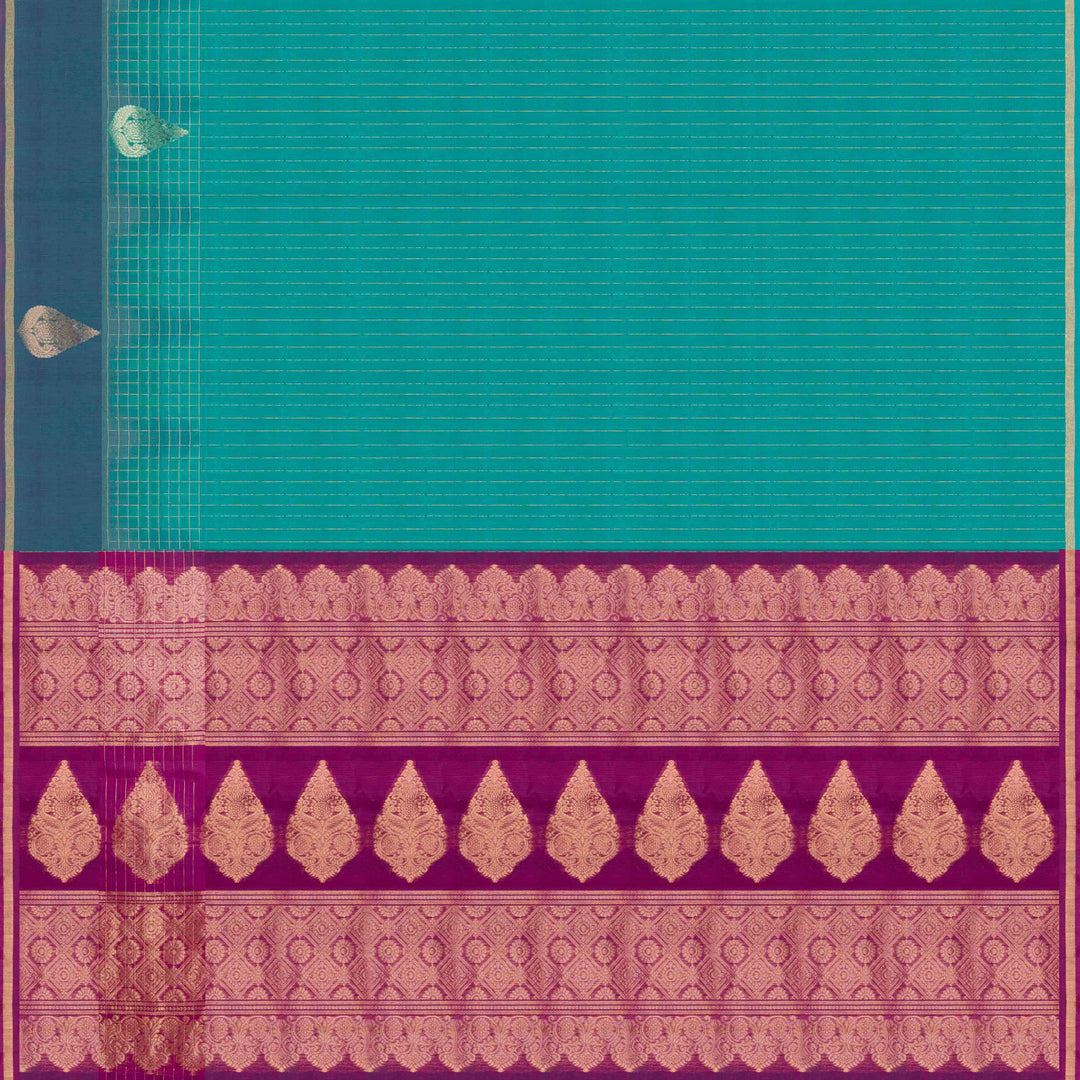 Handwoven Silk cotton saree in Teal and Magenta color- 3315T015900DSC