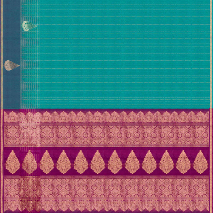 Handwoven Silk cotton saree in Teal and Magenta color- 3315T015900DSC
