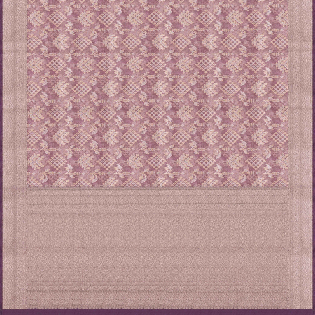 Light lavender organza Banarasi silk saree with diamond and tree butta in gold and silver zari