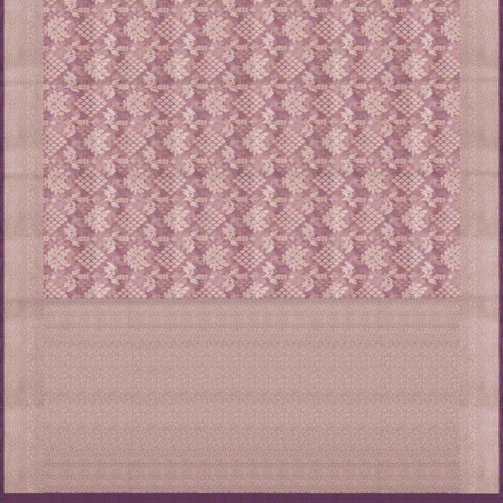 Light lavender organza Banarasi silk saree with diamond and tree butta in gold and silver zari