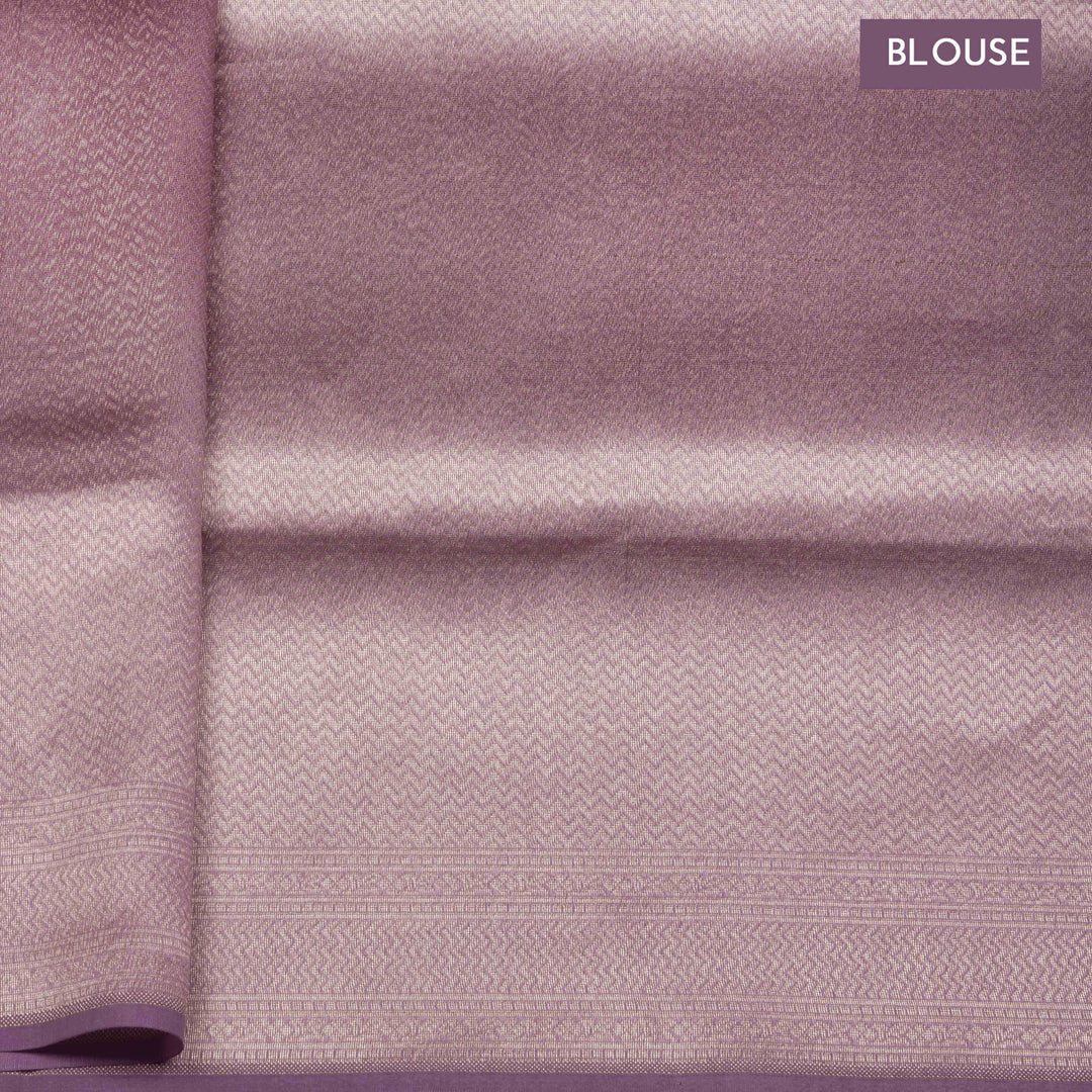 Light lavender organza Banarasi silk saree with diamond and tree butta in gold and silver zari