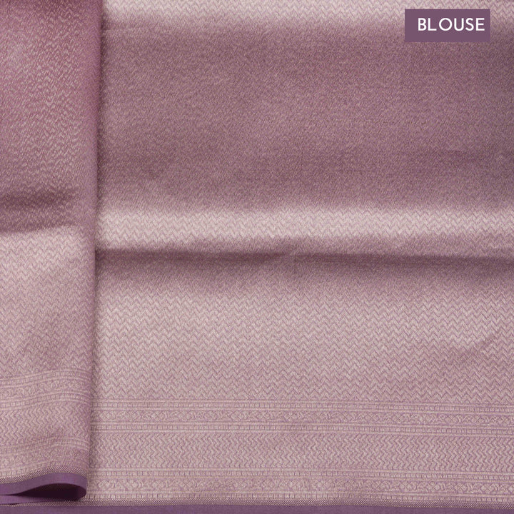 Light lavender organza Banarasi silk saree with diamond and tree butta in gold and silver zari