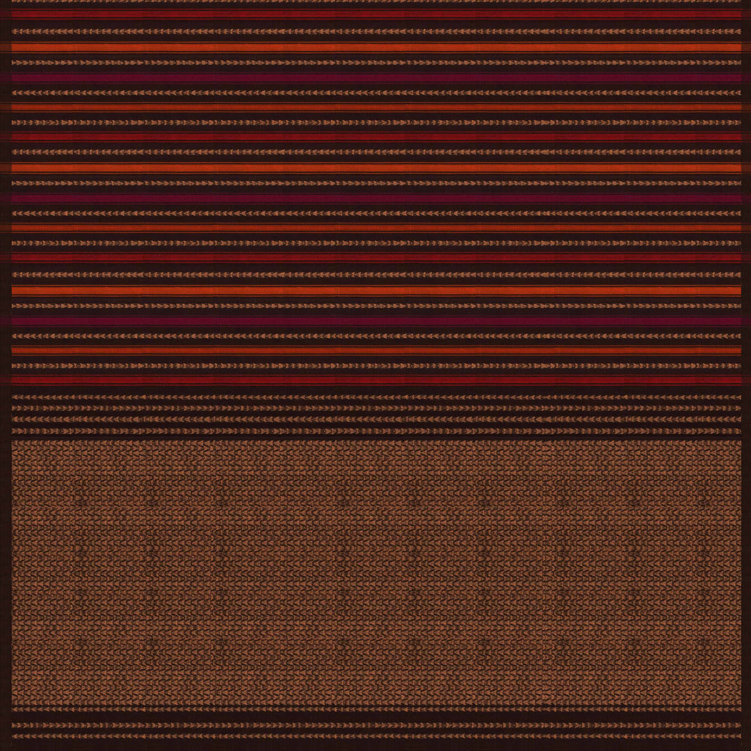 Brown Kora soft silk saree with multicolor vertical stripes and gold zari zigzag pallu