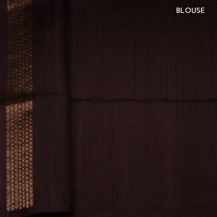 Brown Kora soft silk saree with multicolor vertical stripes and gold zari zigzag pallu